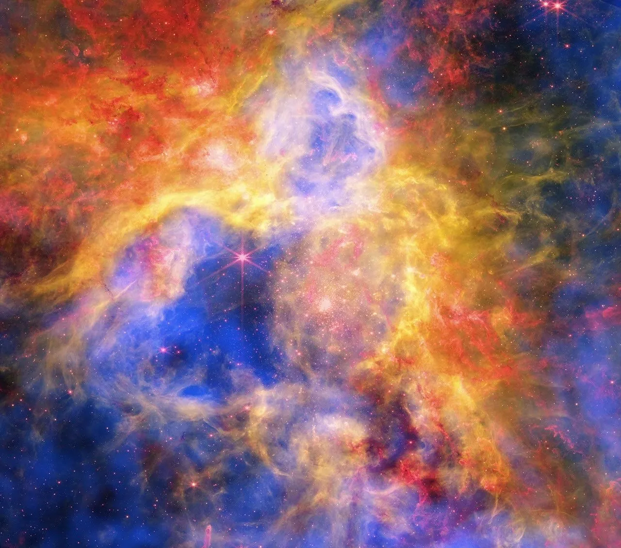 a vibrant view of 30 Doradus, or the Tarantula Nebula, in this Aug. 11, 2026, image